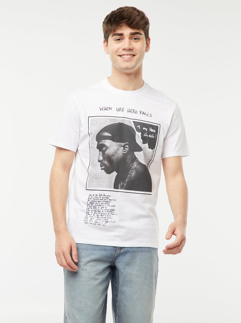 T-shirt com estampado '2Pac' Branco - Kiabi