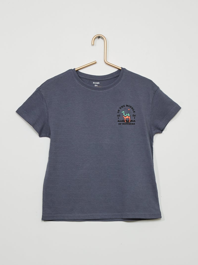 T-shirt com estampado à frente e atrás AZUL - Kiabi