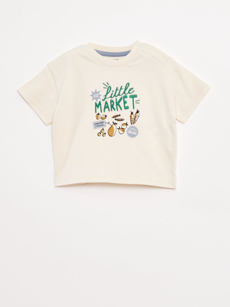 T-shirt com estampado à frente e atrás Branco - Kiabi