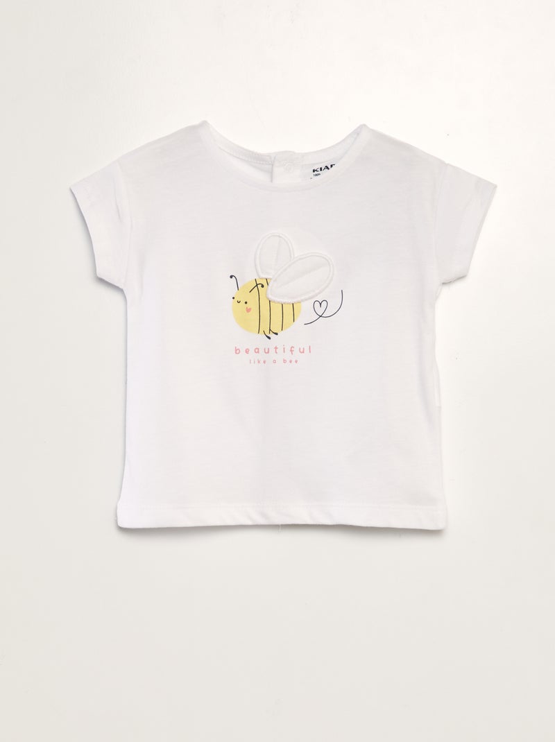 T-shirt com estampado 'abelha' + desenho em relevo BRANCO - Kiabi