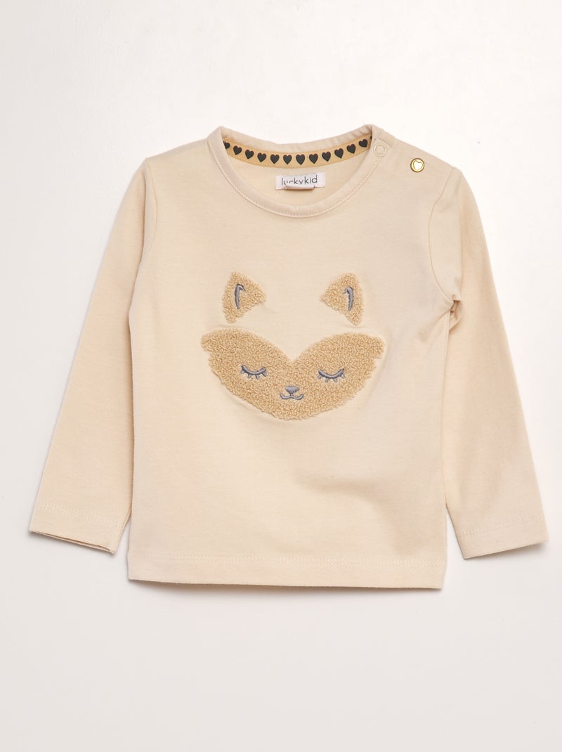 T-shirt com estampado coelho em malha trama BEGE - Kiabi