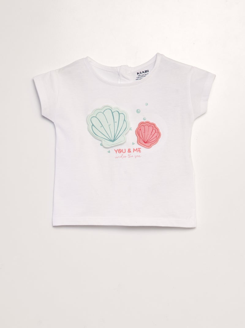 T-shirt com estampado 'Conchas' + desenho em relevo BRANCO - Kiabi