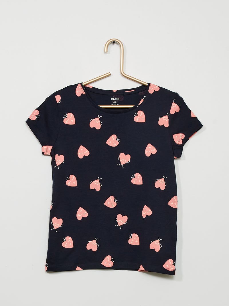 T-shirt com estampado 'corações' AZUL - Kiabi