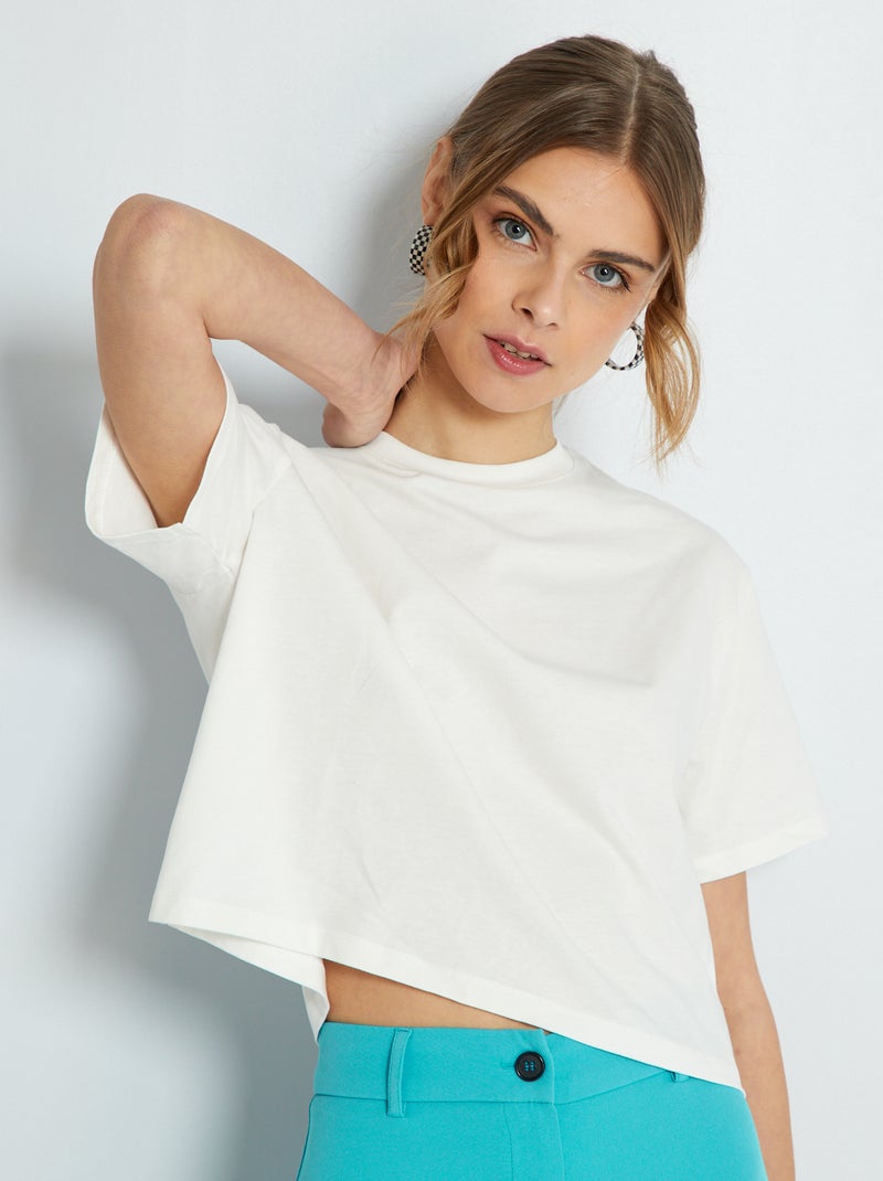 T-shirt com estampado crop top BRANCO - Kiabi