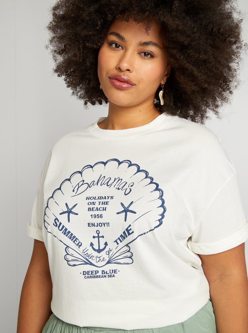 T-shirt com estampado de conchas BRANCO - Kiabi