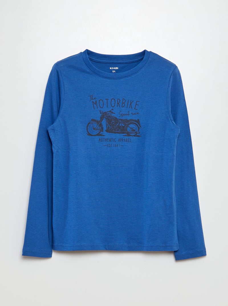T-shirt com estampado de gola redonda AZUL - Kiabi