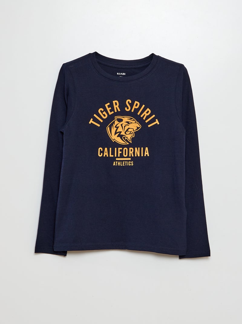 T-shirt com estampado de gola redonda AZUL - Kiabi