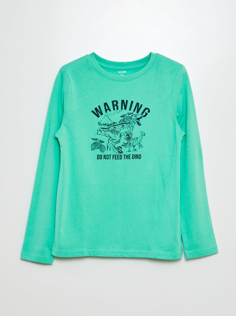 T-shirt com estampado de gola redonda VERDE - Kiabi