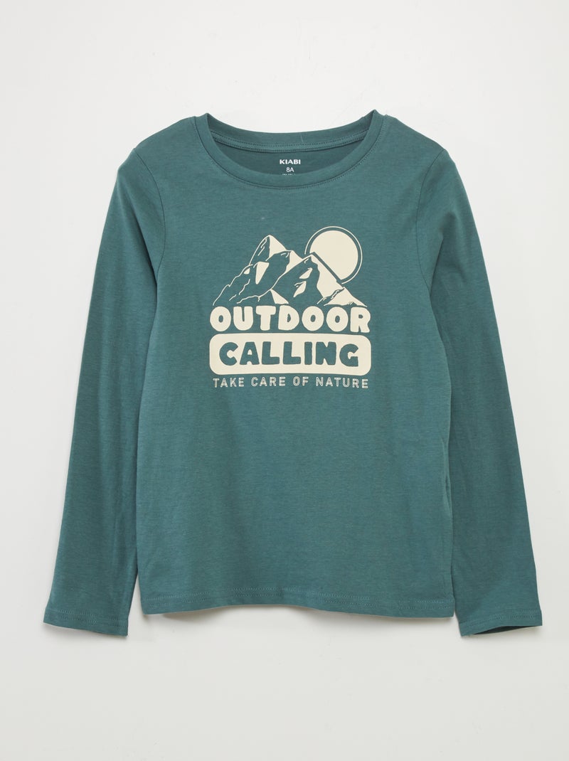 T-shirt com estampado de gola redonda VERDE - Kiabi