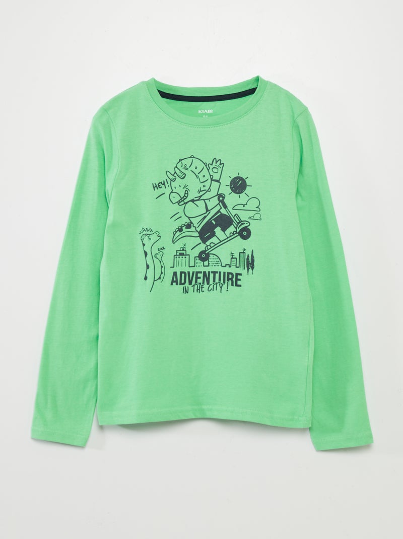 T-shirt com estampado de gola redonda VERDE - Kiabi