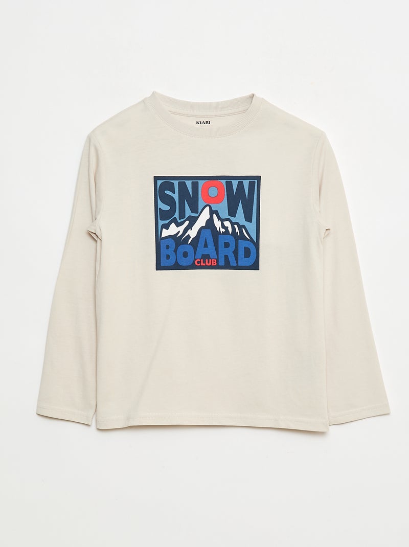 T-shirt com estampado de manga comprida Bege - Kiabi