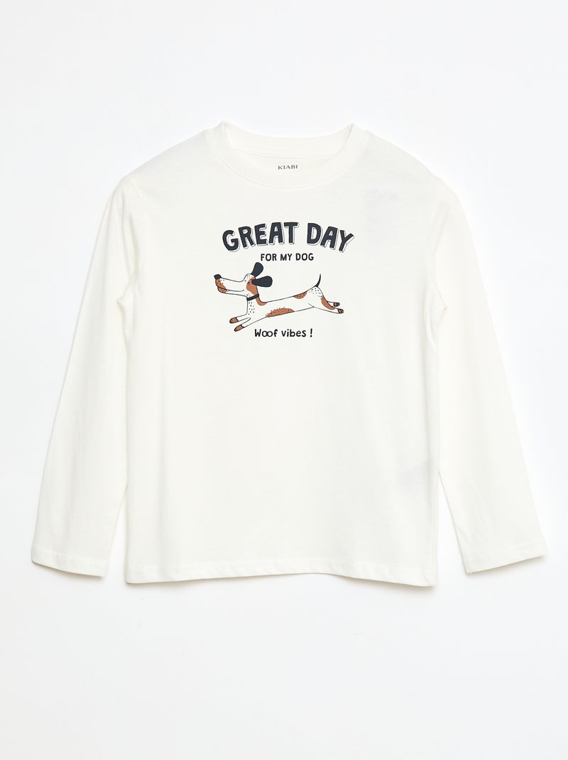 T-shirt com estampado de manga comprida Branco - Kiabi