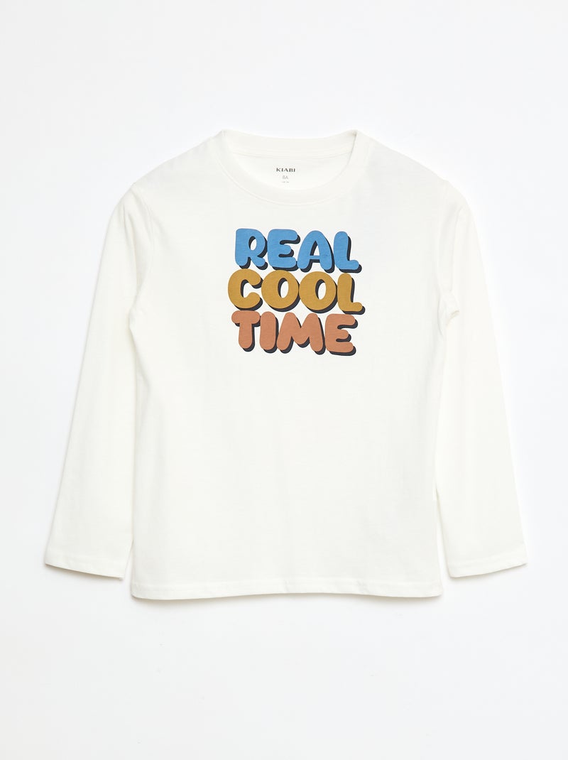 T-shirt com estampado de manga comprida Branco - Kiabi