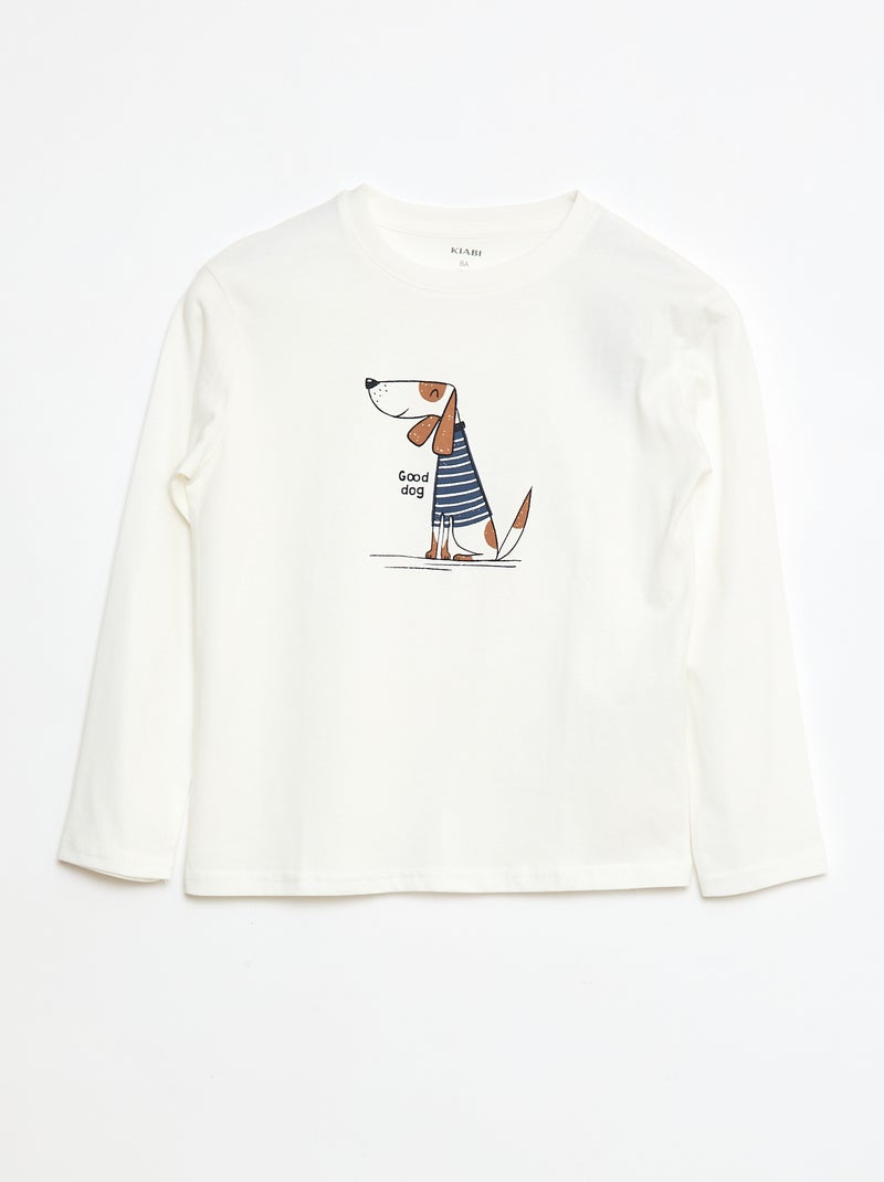 T-shirt com estampado de manga comprida Branco - Kiabi