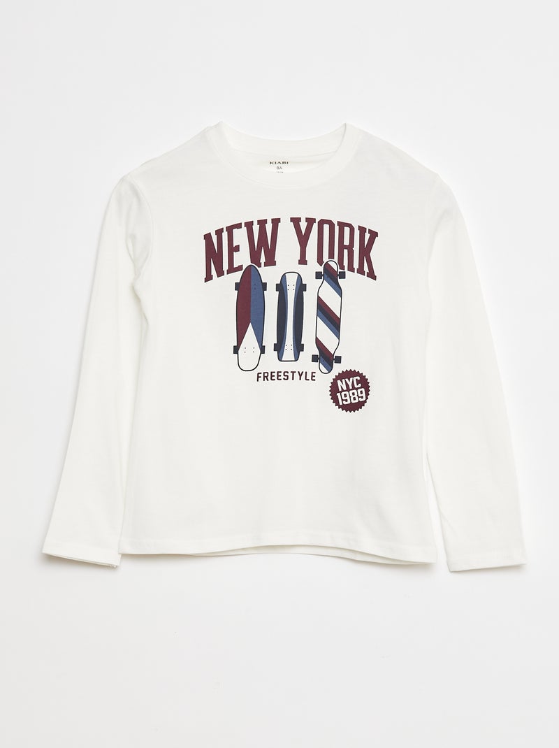 T-shirt com estampado de manga comprida Branco - Kiabi