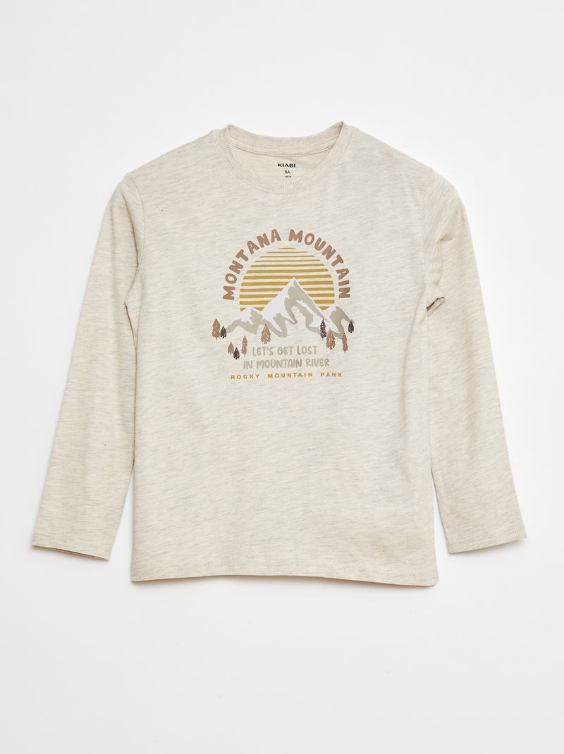 T-shirt com estampado de manga comprida Castanho - Kiabi