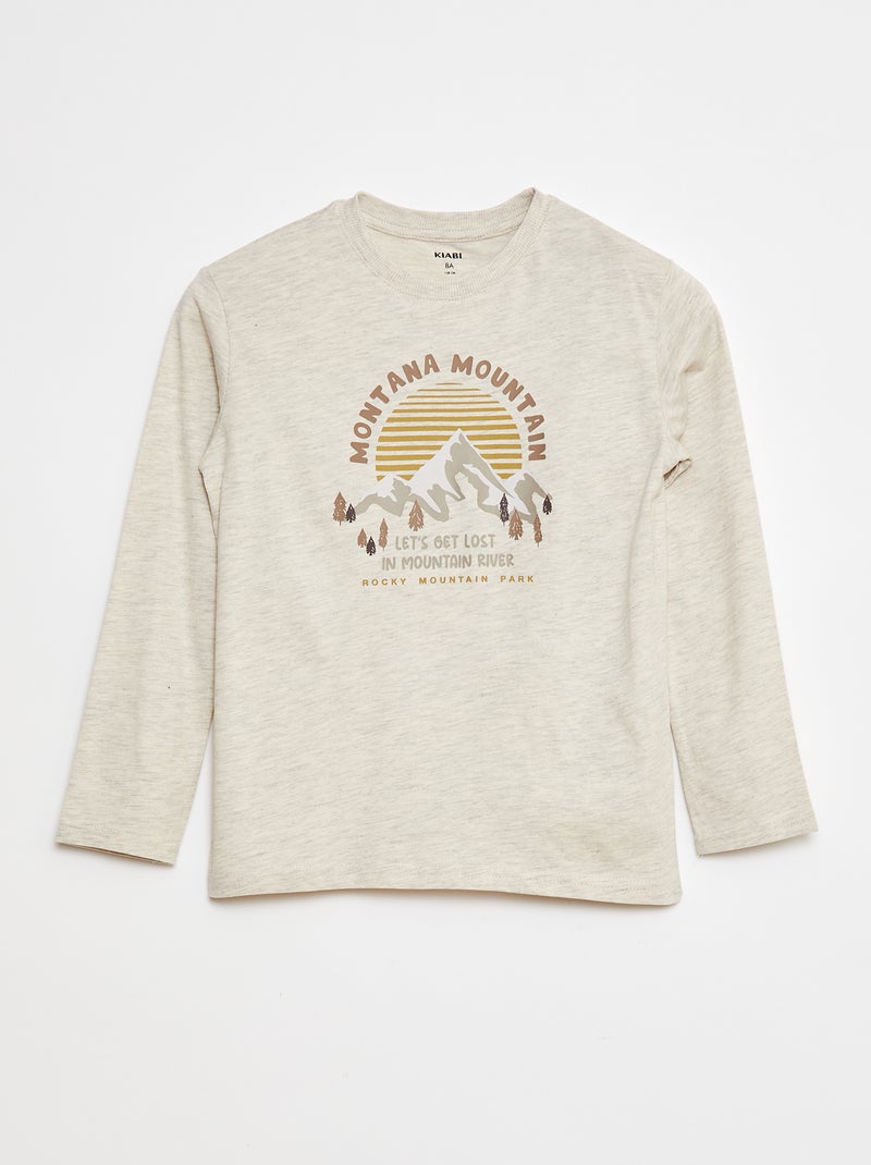 T-shirt com estampado de manga comprida Castanho - Kiabi