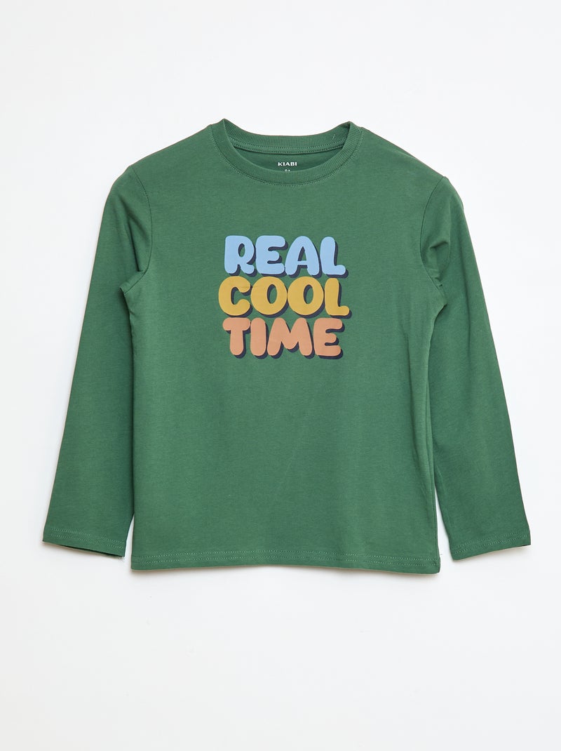 T-shirt com estampado de manga comprida Verde - Kiabi