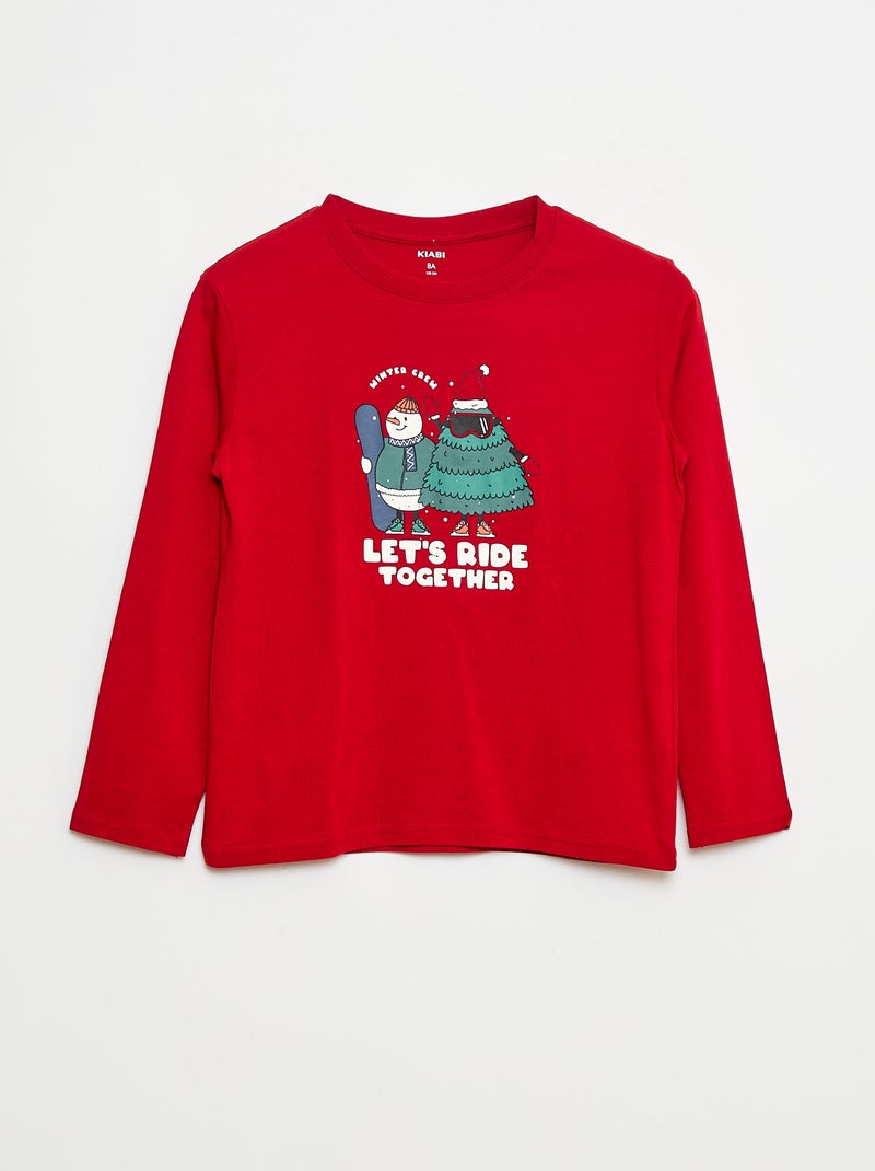 T-shirt com estampado de manga comprida Vermelho - Kiabi