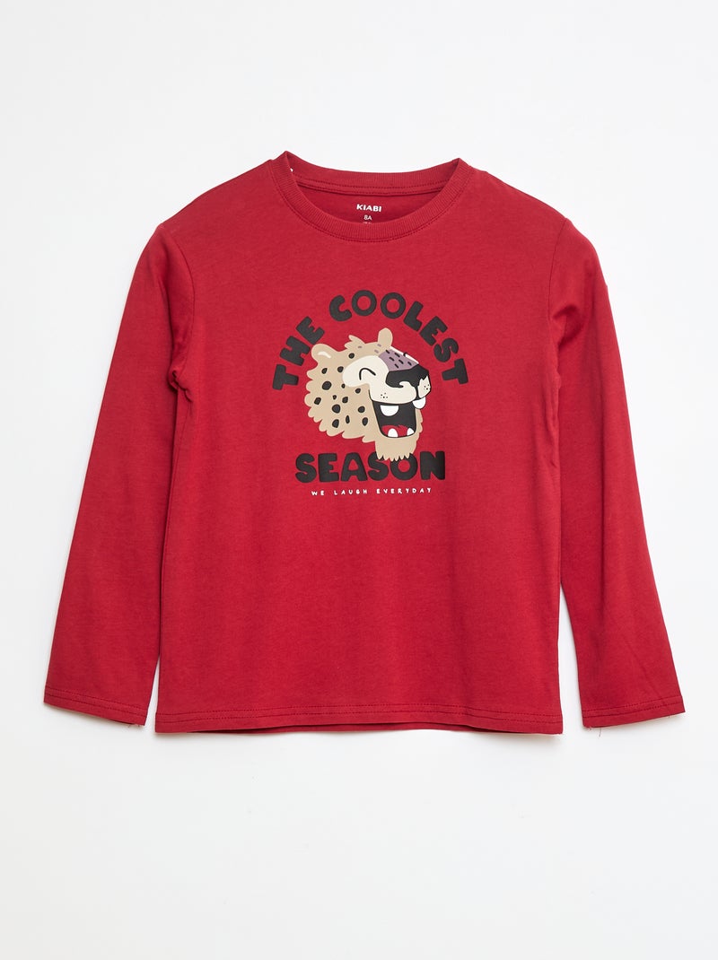 T-shirt com estampado de manga comprida Vermelho - Kiabi