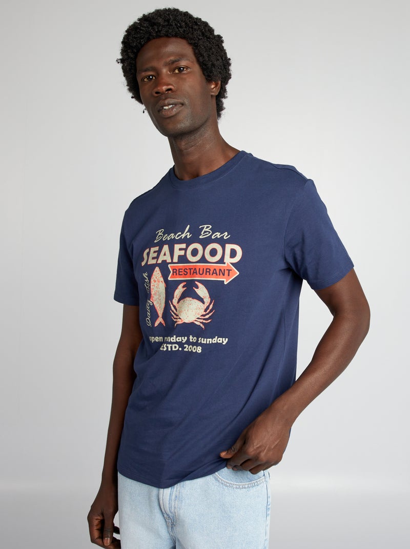 T-shirt com estampado de manga curta AZUL - Kiabi