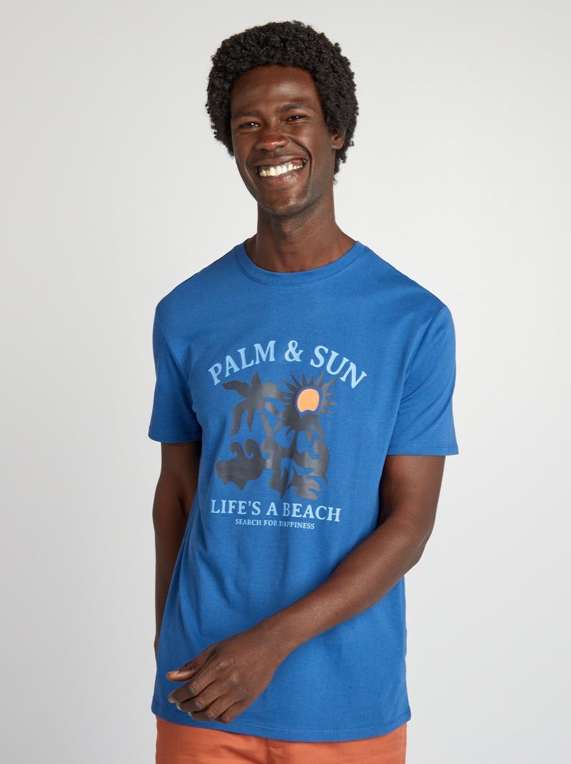 T-shirt com estampado de manga curta AZUL - Kiabi