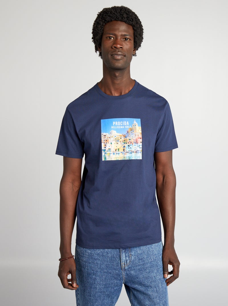 T-shirt com estampado de manga curta AZUL - Kiabi