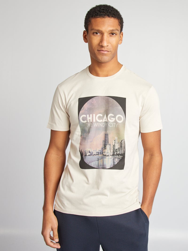 T-shirt com estampado de manga curta BEGE - Kiabi