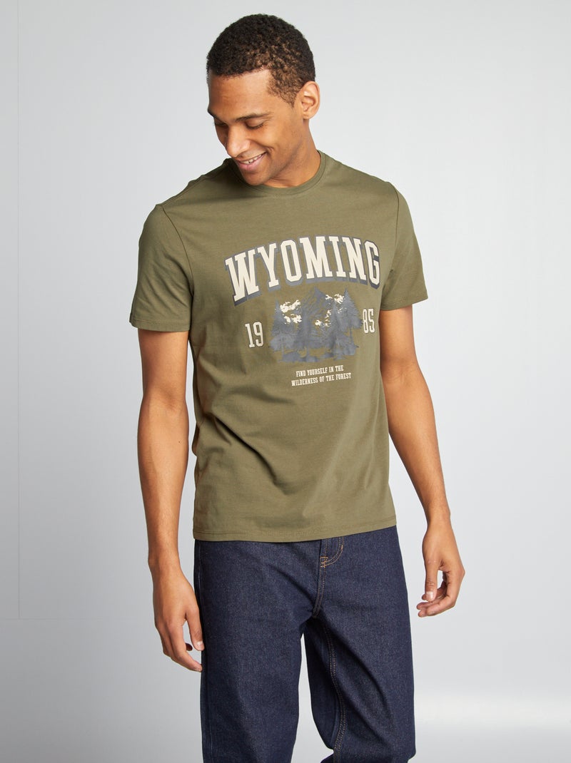 T-shirt com estampado de manga curta CAQUI - Kiabi