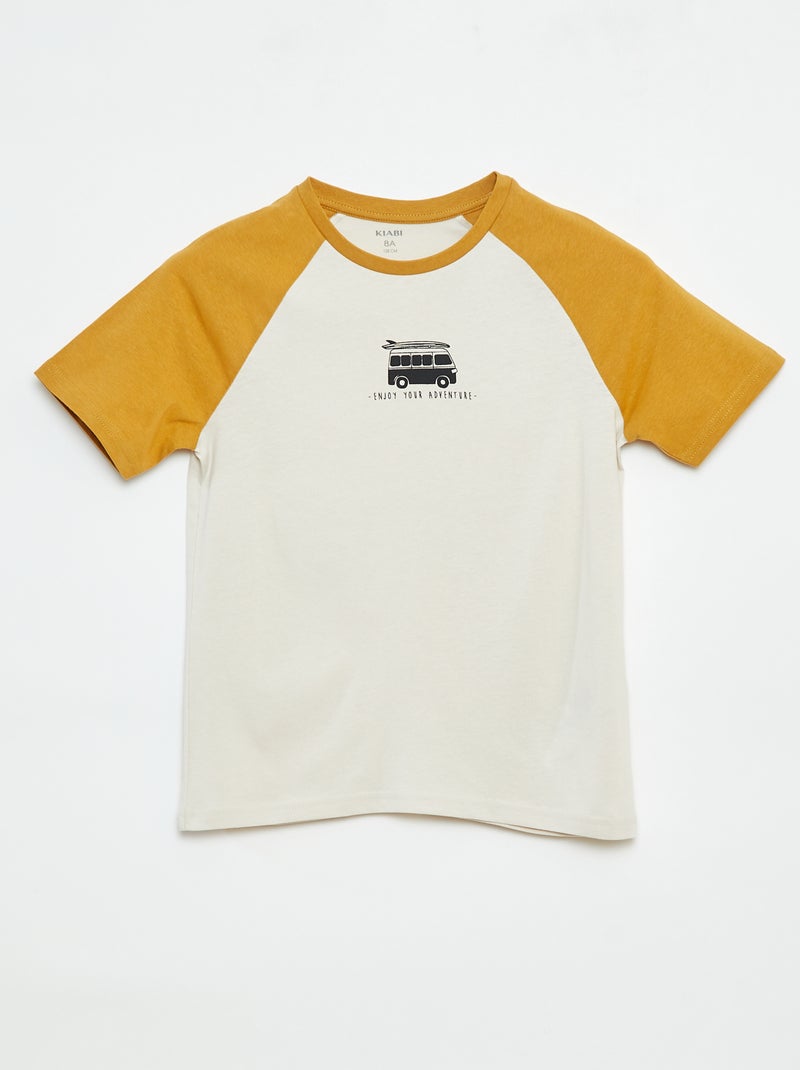 T-shirt com estampado de manga curta em raglã Amarelo - Kiabi