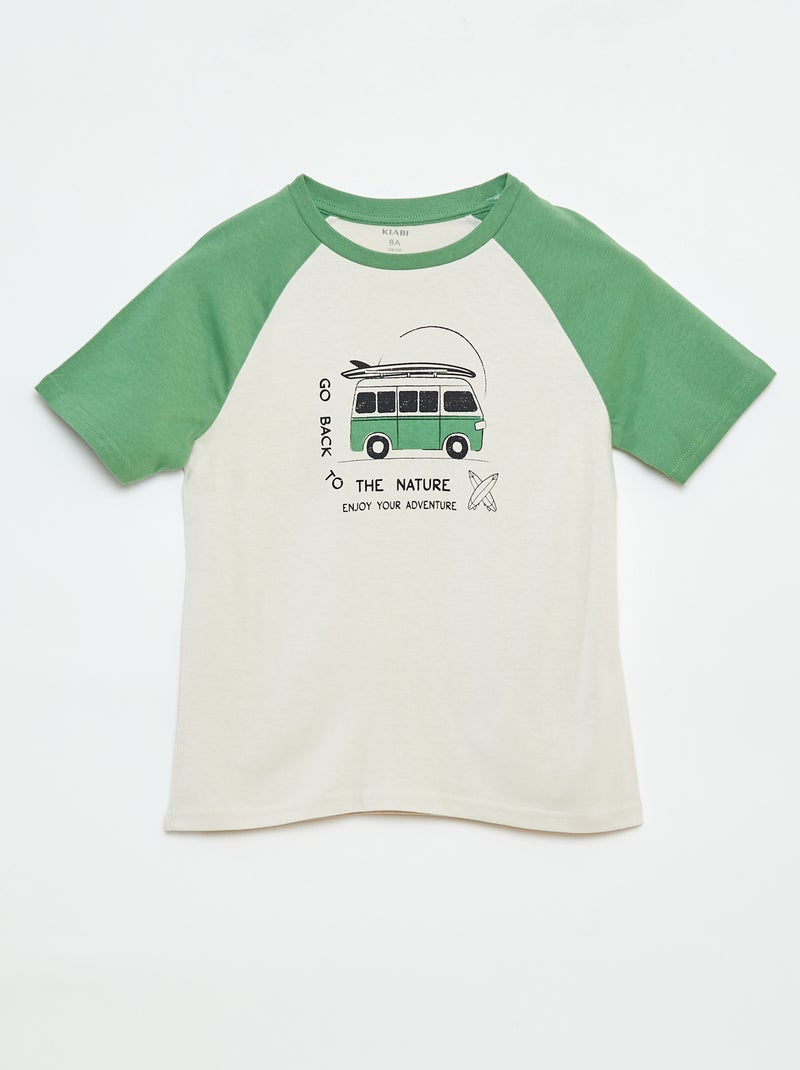 T-shirt com estampado de manga curta em raglã Verde - Kiabi