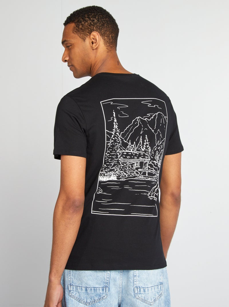 T-shirt com estampado de manga curta PRETO - Kiabi