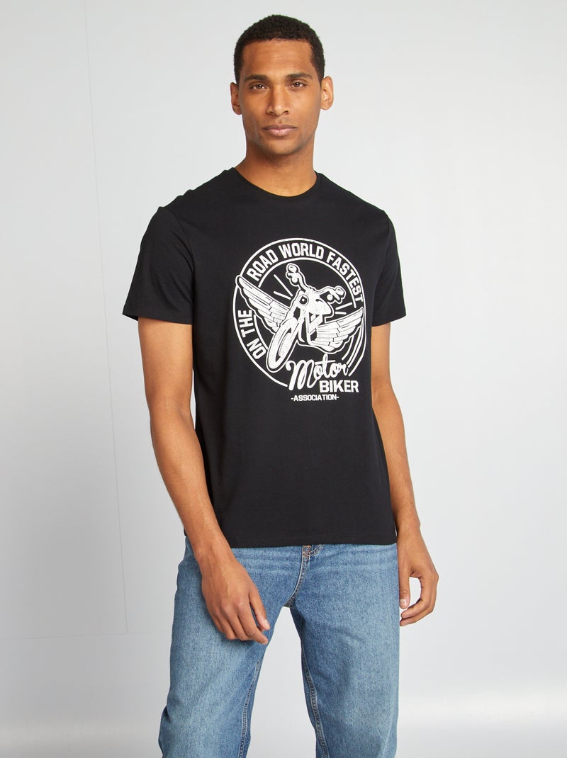 T-shirt com estampado de manga curta PRETO - Kiabi