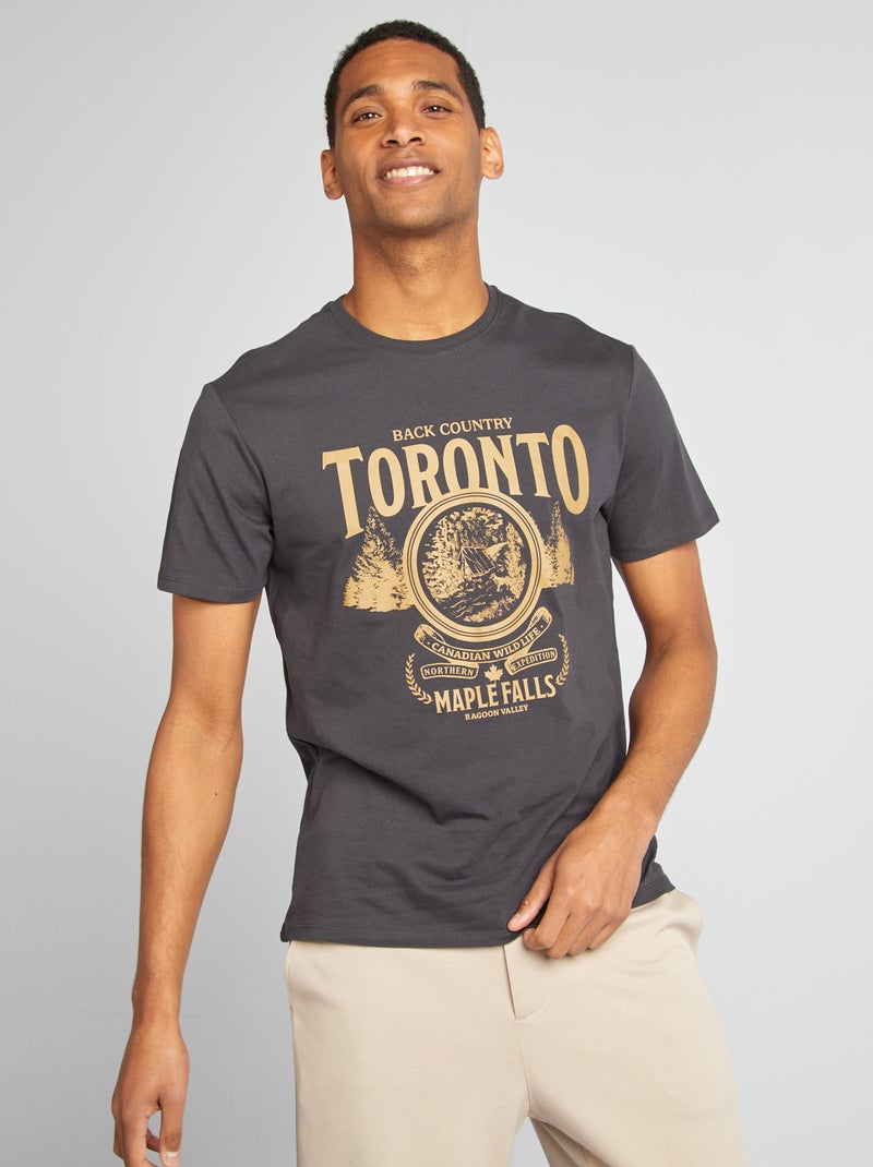 T-shirt com estampado de manga curta PRETO - Kiabi