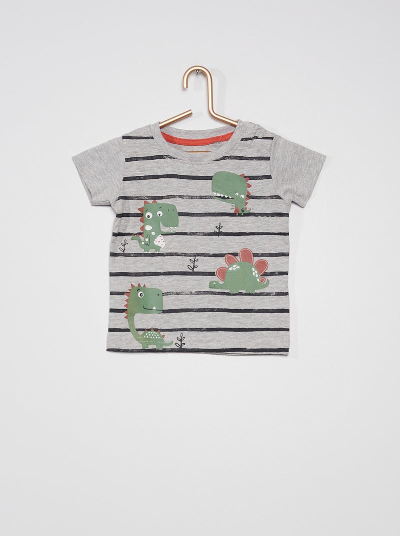 T-shirt com estampado 'dinossauros' Cinza - Kiabi