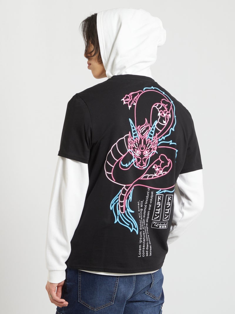 T-shirt com estampado 'Dragão' Preto - Kiabi
