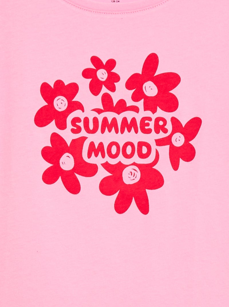 T-shirt com estampado e mensagem de manga curta Rosa - Kiabi
