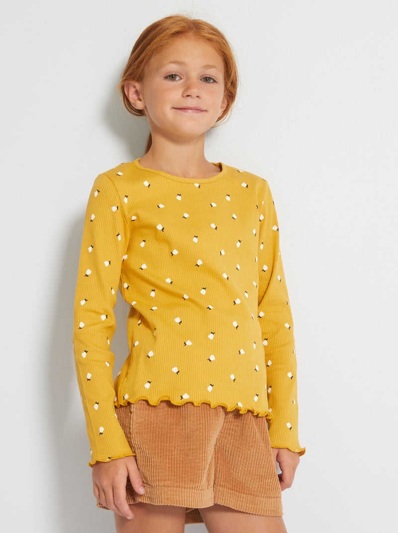 T-shirt com estampado em malha nervurada AMARELO - Kiabi