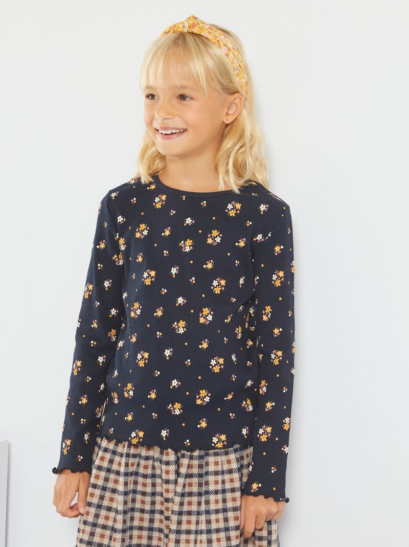 T-shirt com estampado em malha nervurada AZUL - Kiabi