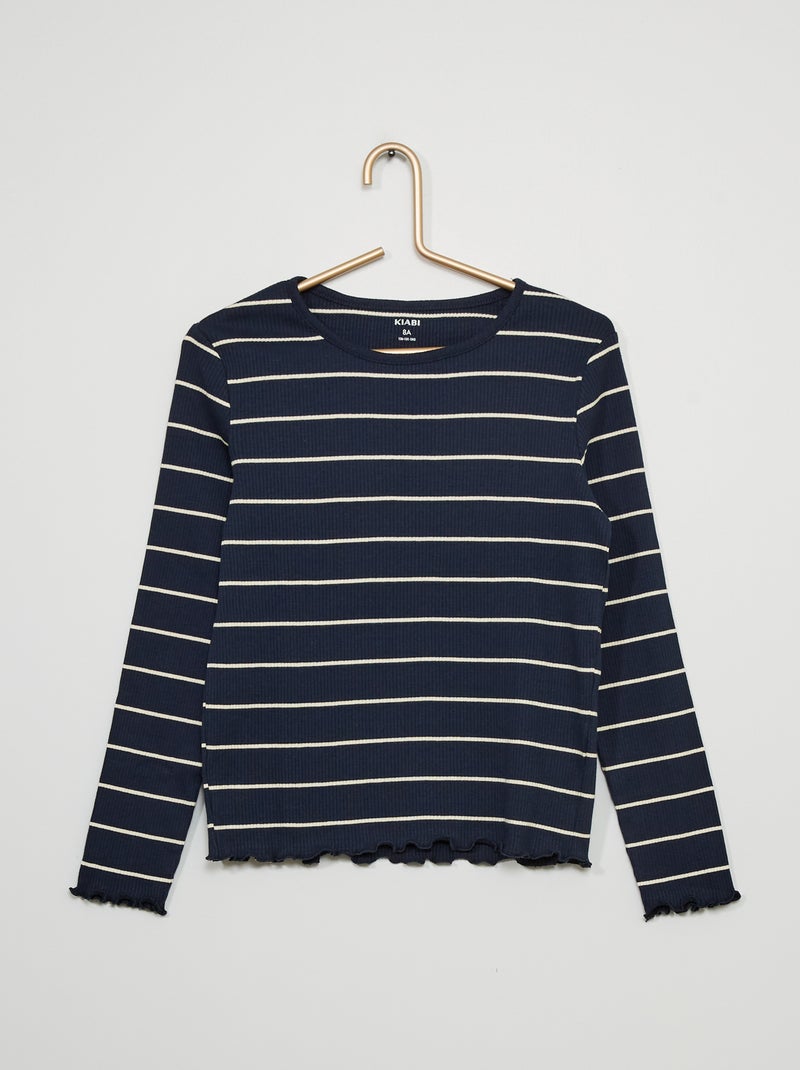 T-shirt com estampado em malha nervurada AZUL - Kiabi