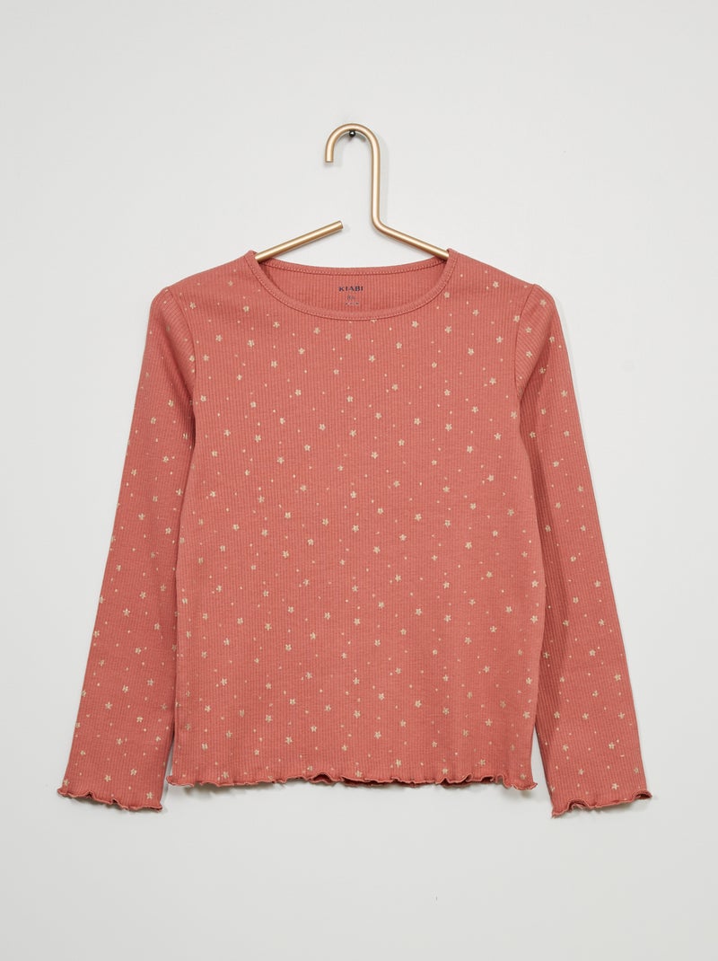 T-shirt com estampado em malha nervurada ROSA - Kiabi