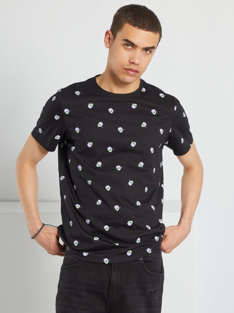 T-shirt com estampado 'extraterrestre' PRETO - Kiabi