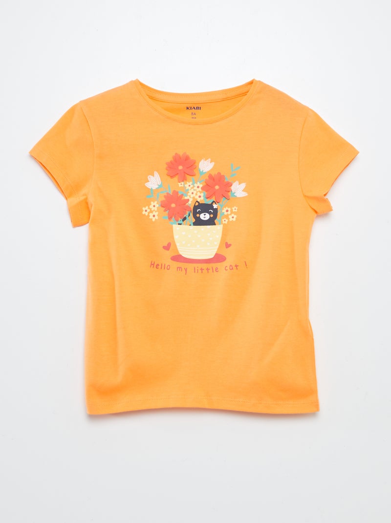 T-shirt com estampado fantasia LARANJA - Kiabi