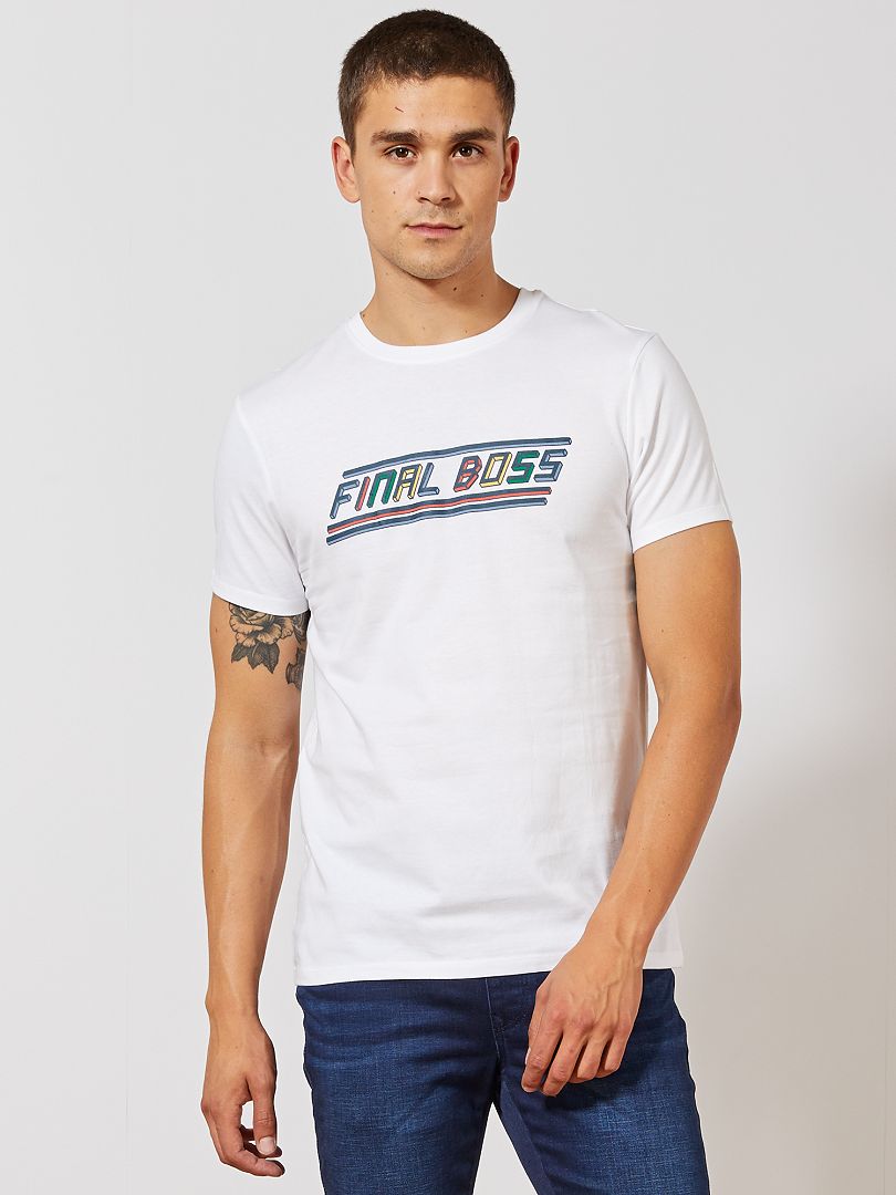 T-shirt com estampado 'Final Boss' Branco - Kiabi