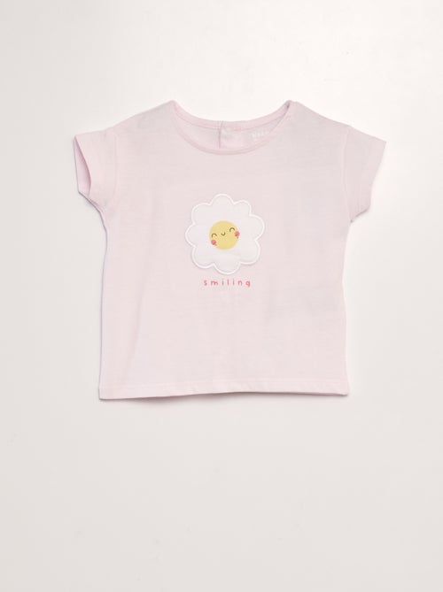 T-shirt com estampado 'Flor' + desenho em relevo - Kiabi