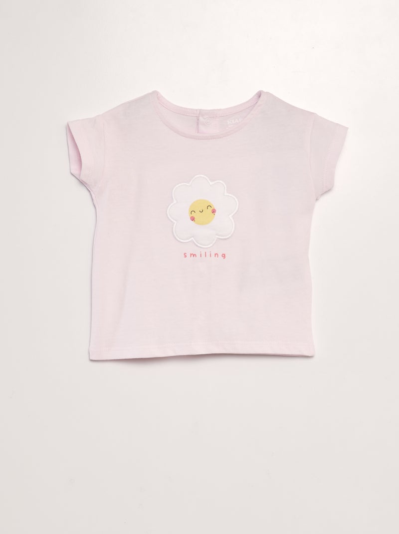 T-shirt com estampado 'Flor' + desenho em relevo ROSA - Kiabi