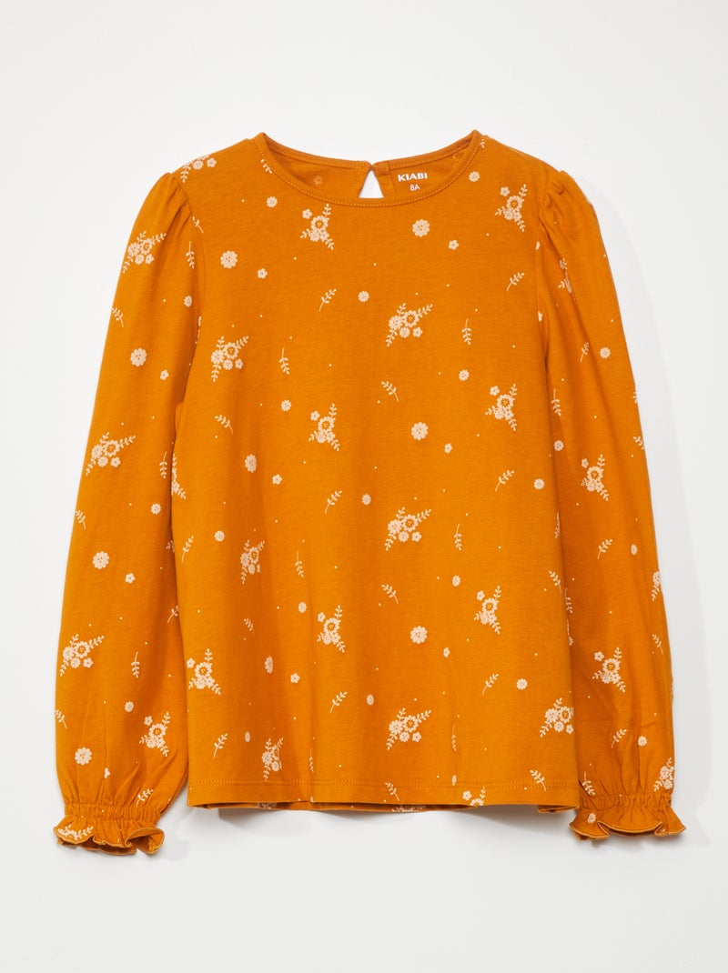 T-shirt com estampado florido e mangas justas AMARELO - Kiabi
