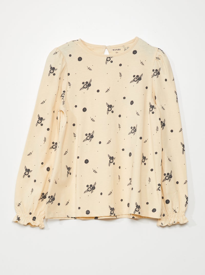 T-shirt com estampado florido e mangas justas BEGE - Kiabi