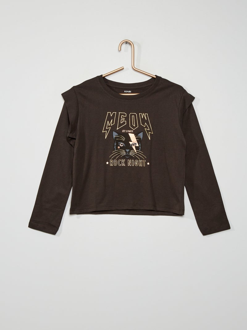 T-shirt com estampado 'gato' CINZA - Kiabi