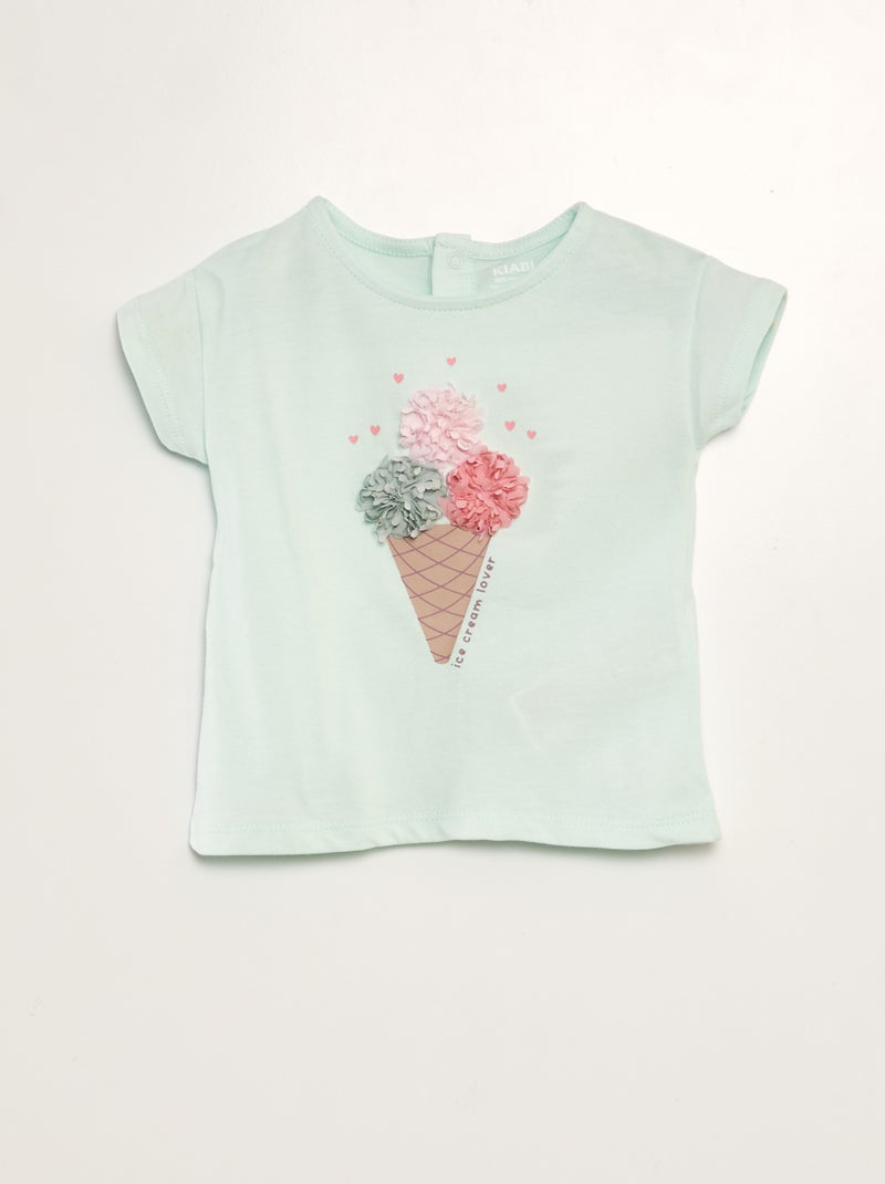 T-shirt com estampado 'gelado' + desenho em relevo em crepe VERDE - Kiabi